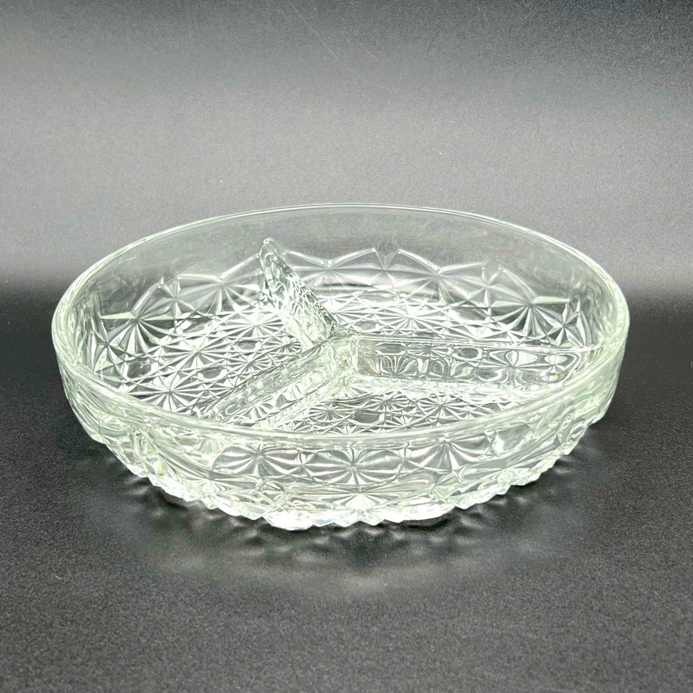 Vintage FRANCE Luxhem Veropa CUT Crystal Glass Divided Plate Bowl Dish Tray
